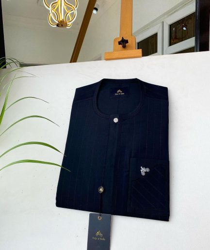 A Charcoal Black stripe with an inverted travelling pocket Senator kaftan and Sokoto