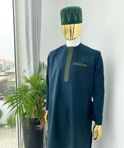 An Emerald Green with a dispersed dotted embroidery design kaftan
