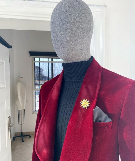 A Burgundy Shawl Lapel Soaked Velvet Tuxedo Suit