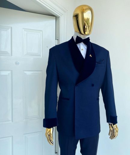 A Midnight Blue Soft Merino Wool Shawl Lapel Tuxedo Suit