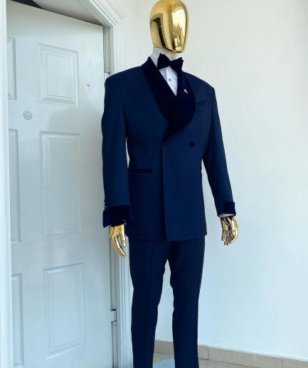 A Midnight Blue Soft Merino Wool Shawl Lapel Tuxedo Suit