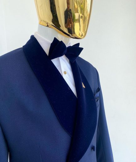 A Midnight Blue Soft Merino Wool Shawl Lapel Tuxedo Suit