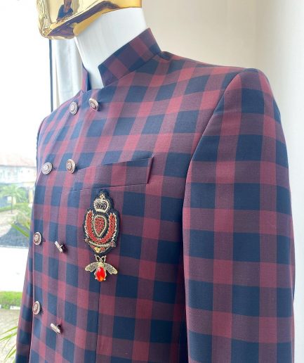 A Reloaded red and black check “French” double breasted safari suit