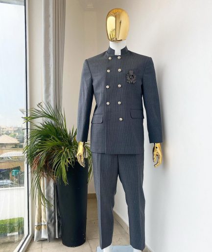 A Reloaded Grey Pin Stripe “French” double breasted safari suit