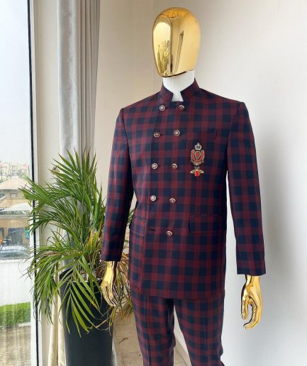A Reloaded red and black check “French” double breasted safari suit
