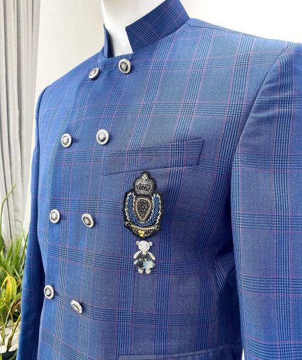 A Reloaded prince of wales windowpane check “French” double breasted safari suit