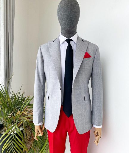 A “Whatever” Irish grey peak lapel with black stripe neck 1 button suit