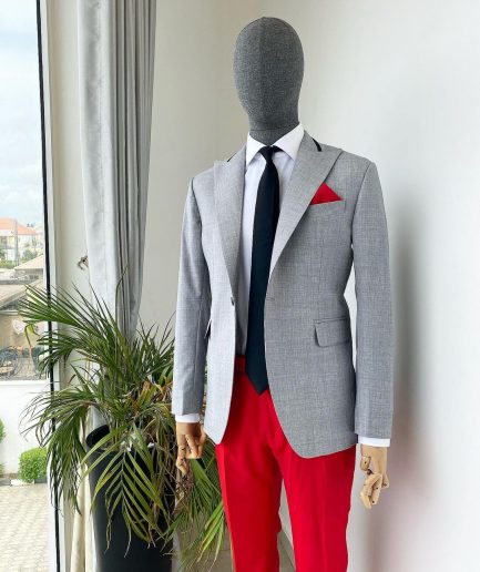 A “Whatever” Irish grey peak lapel with black stripe neck 1 button suit
