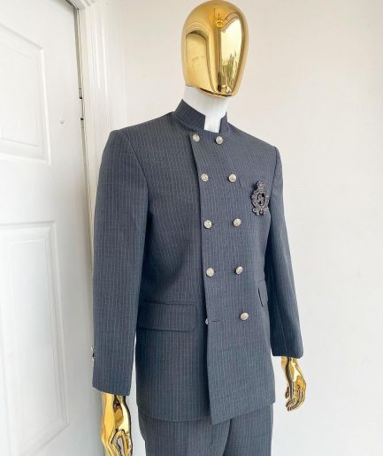 A Reloaded Grey Pin Stripe “French” double breasted safari suit