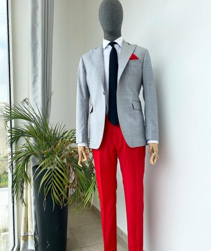 A “Whatever” Irish grey peak lapel with black stripe neck 1 button suit