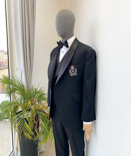A Charcoal Black Jorgecari Merino Sheep Wool Shawl Lapel Tuxedo Suit
