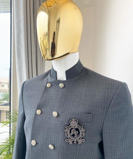 A Reloaded Grey Pin Stripe “French” double breasted safari suit