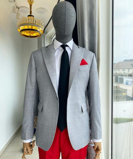 A “Whatever” Irish grey peak lapel with black stripe neck 1 button suit