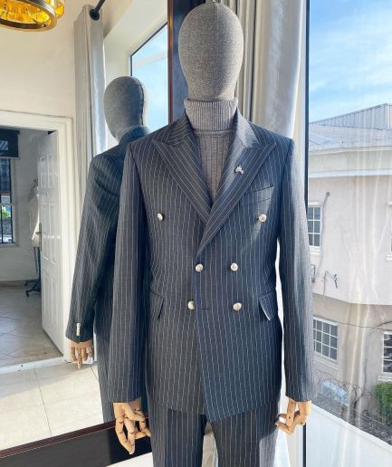 A Classic Peak Lapel Grey Pin Stripe Double Breasted Suit