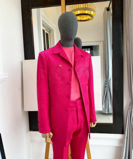 A Fuchsia Pink Floral Safari Suit.