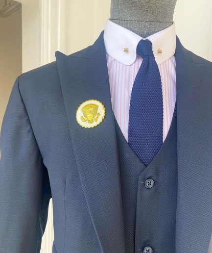 A Navy Blue Nobility Fabric “Board Room” 3 Piece Peak Lapel Suit
