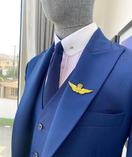 A “Board Room” Navy Blue Peak Lapel Suit