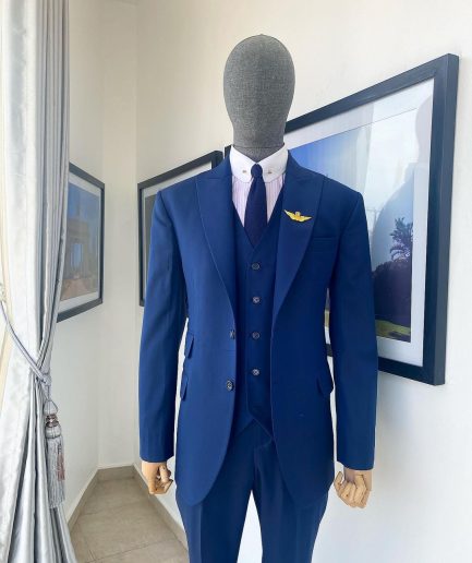 A “Board Room” Navy Blue Peak Lapel Suit
