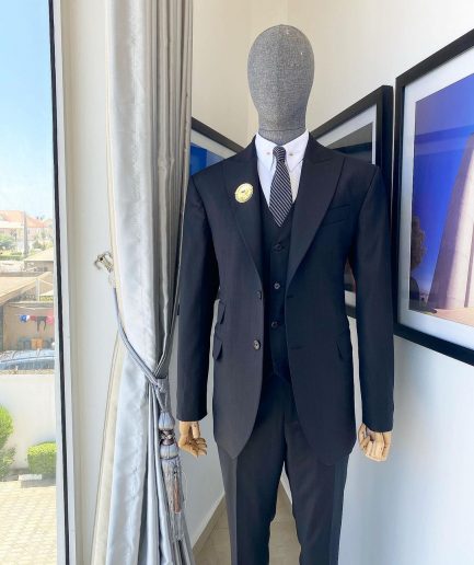 A Charcoal Black Pinstripe “Board Room” Peak Lapel Suit