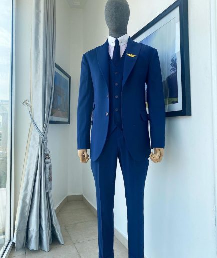 A “Board Room” Navy Blue Peak Lapel Suit