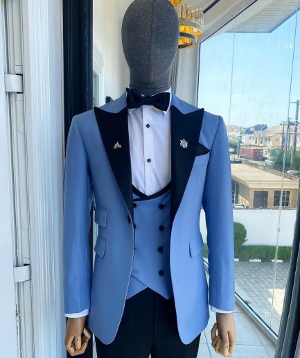 A Sky Blue Peak Lapel Tuxedo Suit