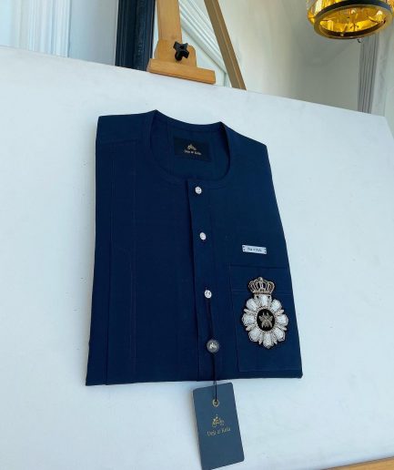 A Midnight Blue, Front Flap With Clear View Swarovski Buttons African Traditional Senator Kaftan.