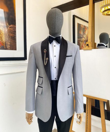 A Cloud Grey Shawl Lapel Tuxedo Suit