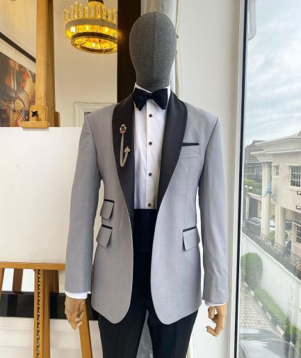 A Cloud Grey Shawl Lapel Tuxedo Suit