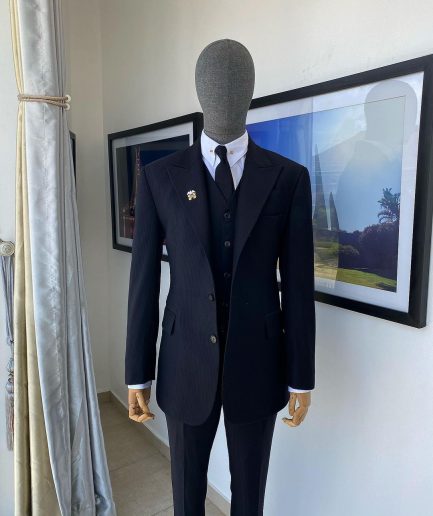 A @scabal (753396) - Eton Super 130’s Fabric Charcoal Black Peak Lapel Suit