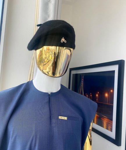 An Irish navy blue dashiki, black beret and pant