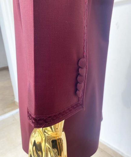 A "Suktan" rose wood burgundy, embroidery patch pocket and front flap, free suit hand sleeve details, African traditional senator native