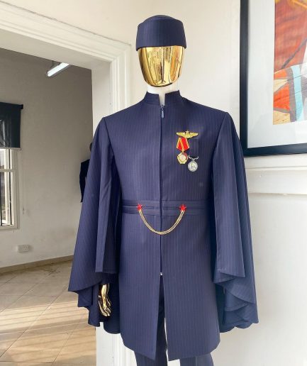 A unisex midnight blue pencil stripe (red)“renaissance” suktan safari traditional wear.