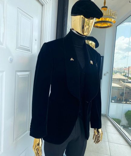 A Charcoal black “peaky blinders” soaked Italian velvet shawl lapel suit