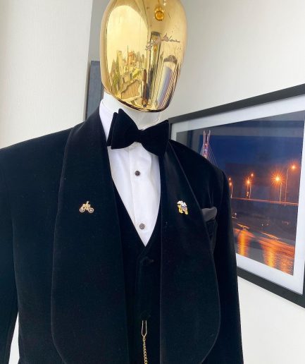 A Charcoal Black Soaked Velvet  Tuxedo Suit