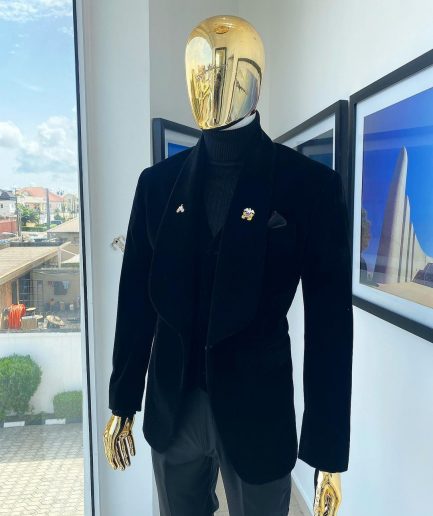 A Charcoal Black, Soaked Velvet Shawl Lapel Tuxedo Suit