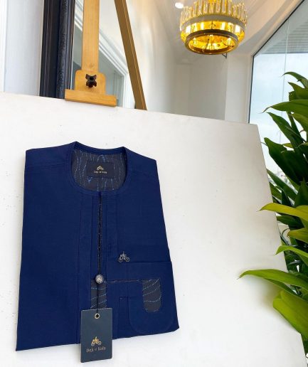 A Navy blue interconnected paisley design lines African traditional senator kaftan native.