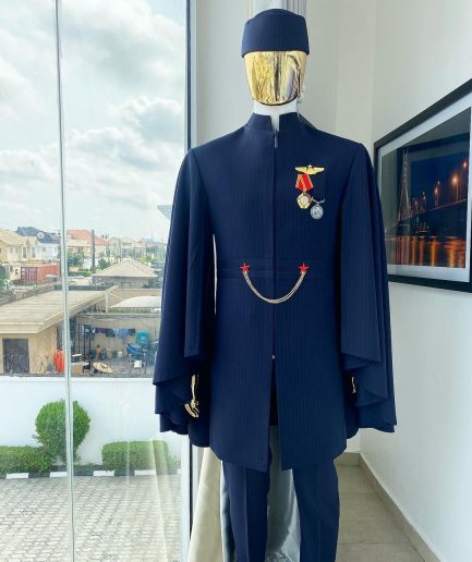 A unisex midnight blue pencil stripe (red)“renaissance” suktan safari traditional wear.