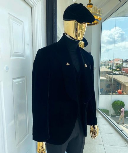 A Charcoal black “peaky blinders” soaked Italian velvet shawl lapel suit