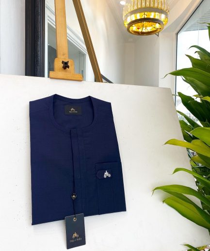 A midnight blue, front flap, combat design pocket African traditional senator kaftan native.