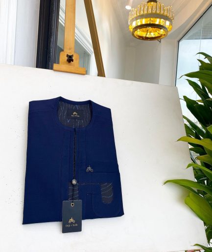 A Navy blue interconnected paisley design lines African traditional senator kaftan native.