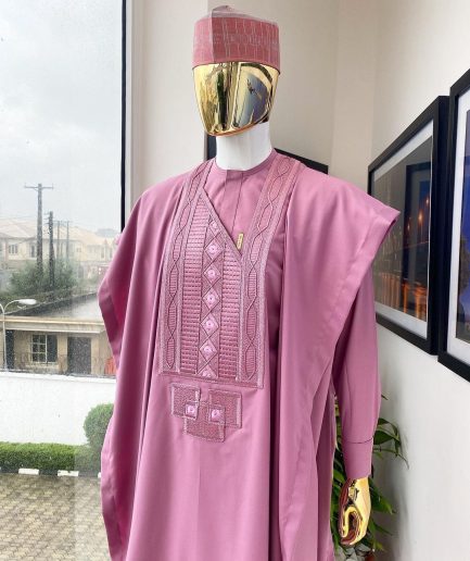 A Ballet Slipper pink connected Embriodery Agbada, buba & sokoto