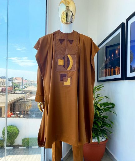 A Tawny brown Connected embroidery Agbada