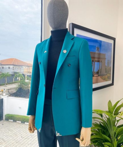 A Jungle Green Notch Lapel Suit