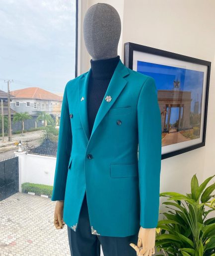 A Jungle Green Notch Lapel Suit