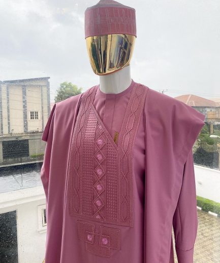 A Ballet Slipper pink connected Embriodery Agbada, buba & sokoto