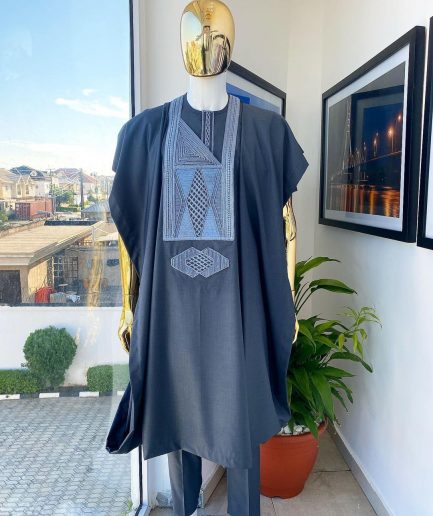 An Anchor Grey interconnected embroidery details agbada