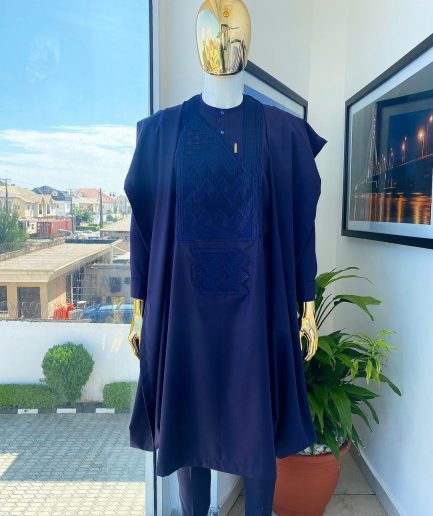 An eggplant purple, wavy level, zigzag embroidery agbada