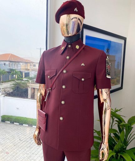 A Burgundy Reloaded Vintage “Havana” French Safari Suit.