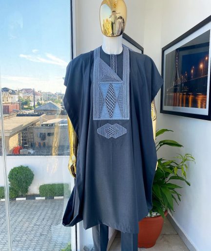An Anchor Grey interconnected embroidery details agbada