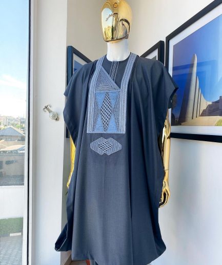 An Anchor Grey interconnected embroidery details agbada